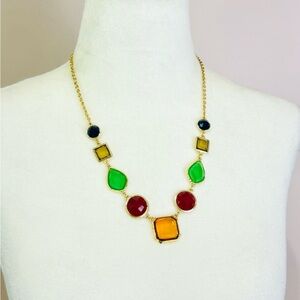 SALE Multicolor Bezel Gem Necklace gold chain